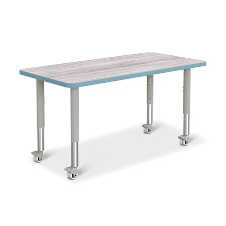 Jonti-Craft Berries Rectangle Activity Table, 24 in. x 48 in., Mobile, Driftwood Gray/Coastal Blue/Gray 6403JCM452